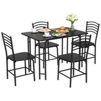 Costway 5 Pcs Modern Dining Table Set 4 Chairs Steel Frame Home Kitchen Furniture - Black