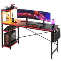 Bestier - Gaming Desk with LED Lights and 4-Tier Shelf - 61.3" Wide - Carbon Fiber Black