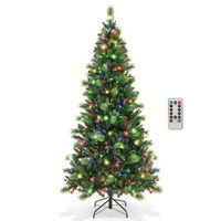 Costway - 7FT Pre-Lit Artificial Christmas Tree 9 Lighting Modes with 400 LED Lights & Timer - Green