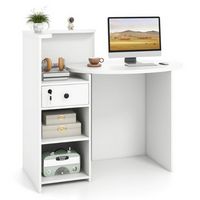 Costway - Front Reception Counter Desk Checkout Office Desk w/Open Shelf & Lockable Drawer - White