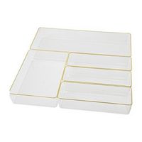 Martha Stewart - Kerry Plastic Stacking Drawer Organizer Set of 5 - Clear/Gold Trim