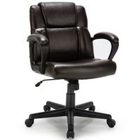 Costway - Executive Leather Adjustable Office Chair with Armrest - Brown