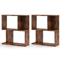 Costway 2 PCS 3-Tier Bookshelf Geometric Bookcase Side Table with Open Storage Display Shelf - Ru...