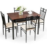 Costway 5 Piece Dining Set Wood Metal Table and 4 Chairs Kitchen Breakfast Furniture - Brown