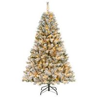 Costway - 6 FT Pre-Lit Christmas Tree 3-Minute Quick Shape Flocked Decor with 300 LED Lights - Gr...