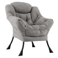Costway - Stylish Large Lazy Chair with Cozy Head Pillow and Seat Armrests - Gray