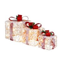 Costway - Set of 3 Christmas Lighted Gift Boxes, Indoor Present Box Holiday Decoration - White/Red