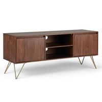 Simpli Home - Hunter SOLID MANGO WOOD 60 inch Wide Industrial TV Media Stand in Umber Brown, Gold...