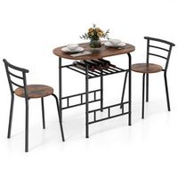 Costway 3 Pcs Dining Set Table And 2 Chairs Compact Bistro Pub Breakfast Home Kitchen - Black and...