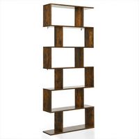 Costway - 6 Tier S-Shaped Bookshelf Storage Display Bookcase Decor Z-Shelf - Coffee