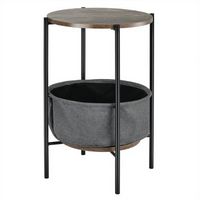 Costway Industrial Round End Side Table Sofa Coffee Table w/ Storage Basket & Metal Frame - Grey,...