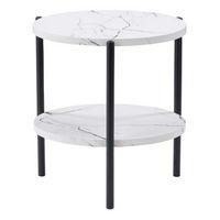 CorLiving - Ayla Marbled Effect Two Tiered End Table - White and Black