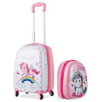 Costway - 2 Pcs Kids Luggage Set 12” Backpack & 16” Kid Carry On Suitcase for Boys Girls Pink - P...