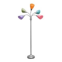 Simple Designs - 5 Light Adjustable Gooseneck Floor Lamp - Silver/Fun Multicolored Shades