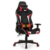 Costway - Racing Massage Gaming Chair with Lumbar Support - Red + Black