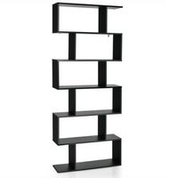 Costway - 6 Tier S-Shaped Bookshelf Storage Display Bookcase Decor Z-Shelf - Black