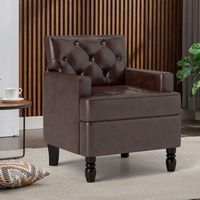 Bestier - 26.3" Wide Classic Soft Leather Upholstered Tufted Arm Accent Chair with Solid Leg - Brwon