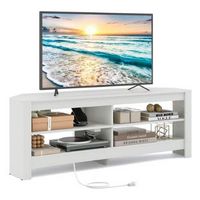 3-Tier Corner TV Stand with Power Outlet 4 Open Storage Shelves for Living Room