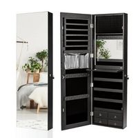 Costway - Mirror Jewelry Cabinet 96 LED Lights Wall Door Mounted Armoire w/ Makeup Rack - Black