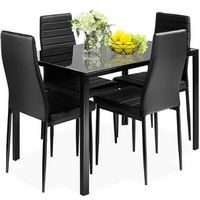 Costway 5 Piece Kitchen Dining Set Glass Metal Table 30" and 4 Chairs Breakfast Furniture - Black