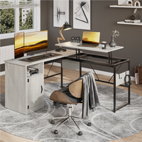 Bestier - Standing L-Shaped Computer Desk with Storage Cabinet - White