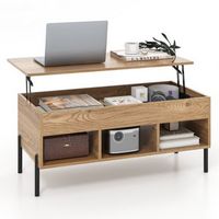 Costway Lift Top Coffee Table with Storage Compartment & 3 Open Cubbies for Living Room - Natural