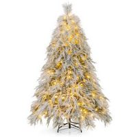 Costway 6 FT Pre-Lit Artificial Christmas Tree with 519 PVC & Pine Needles & PE Tips - Green/White