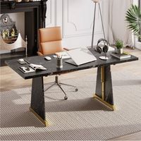 Bestier 70" Wooden Dining Table & Metal Kitchen Table Brown Computer Gaming Desk for Home Office ...
