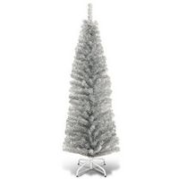 Costway - 6FT Tinsel Tree Unlit Slim Pencil Christmas Tree Metal - Silver