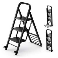 Costway - 2-in-1 Ladder and Hand Truck Combo Collapsible 3-Step Ladder with Wheels - Black