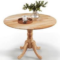 Costway Rustic Dining Table Wooden Dining Table with Round Tabletop & Curved Trestle Legs - Natural