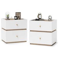 Costway 2 PCS 2-Drawer Nightstand Modern Bedside Table with Storag Raised Edge for Living Room - ...