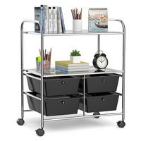 Costway - 4 Drawer Rolling Storage Cart Scrapbook Paper Office School Organizer - Black