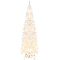 Costway - 7FT Pre-Lit Hinged Pencil Christmas Tree with 300 LED Lights & 8 Flash Modes - White