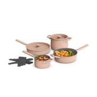 Bella - Fits-anywhere Kitchenware: 9-Piece Store More Ceramic Nonstick Cookware Set - Blossom