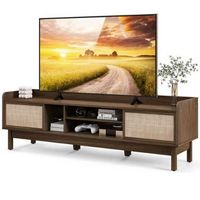 Costway - Wooden TV Stand for TVs up to 65&quot; with Storage Adjustable Shelf &amp; Sliding Doors Walnut ...