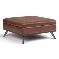 Simpli Home - Owen XL Square Coffee Table Storage Ottoman - Distressed Saddle Brown