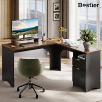 Bestier 55-inch L-Shaped Gaming Desk with File Drawer Monitor Stand and Fluted Panels Office Desk...