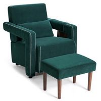 Costway - Modern Berber Fleece Sofa Chair with Ottoman and Waist Pillow - Emerald