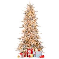 Costway - 7.5 FT Pre-Lit Christmas Tree Snow Flocked Hinged 1107 Branch Tips & 350 Lights - Green...