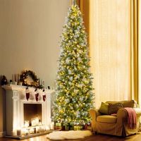Costway - 9 FT Pre-Lit Artificial Christmas Tree with 1228 Frosted Tips 470 LED Lights - Green/White