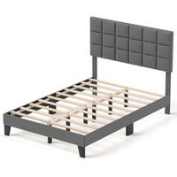 Costway Full Size Bed Frame Modern Linen Fabric Upholstered Platform Bed with Headboard - Gray