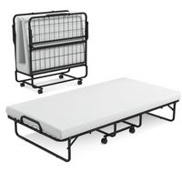 Costway Heavy Duty Foldable Bed Metal Guest Bed Daybed with 4 inch Mattress Memory Foam - White