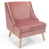 Costway - Velvet Swoop Arm Accent Chair with Rubber Wood Legs - Pink