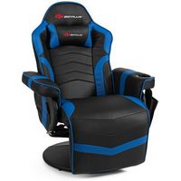 Costway - Massage Gaming Recliner Reclining Racing Chair Swivel Blue - Blue + Black