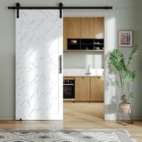 Bestier - Sliding Barn Door with Wood Paneling and Installation Hardware Kit PVC-Surfaced Closet ...