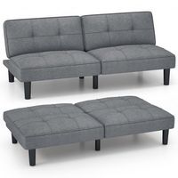 Costway Convertible Folding Futon Sofa Bed with 6-Position Adjustable Backrest  Cushion - Gray