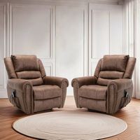 Bestier - Set of 2 42.5 in. W Brown Faux Leather Power Lift Assist Heating Massage Recliner with ...