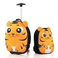 Costway - 2PCS Kids Carry On Luggage Set 16'' Tiger Rolling Suitcase with 12'' Backpack Travel Ye...