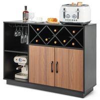 Costway Industrial Wine Bar Cabinet Sideboard Buffet with Glass Holder &  Adjustable Shelf - Blac...